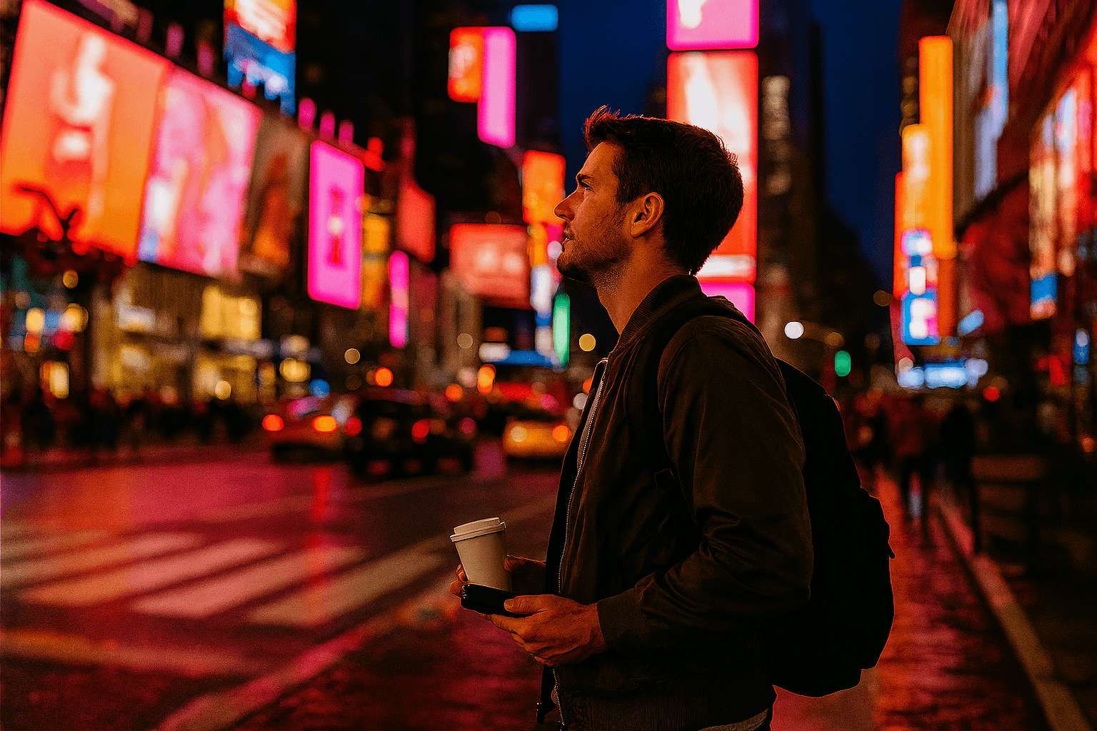 Route map of Manhattan landmarks for solo travelers, including Times Square, Central Park, and Empire State Building.