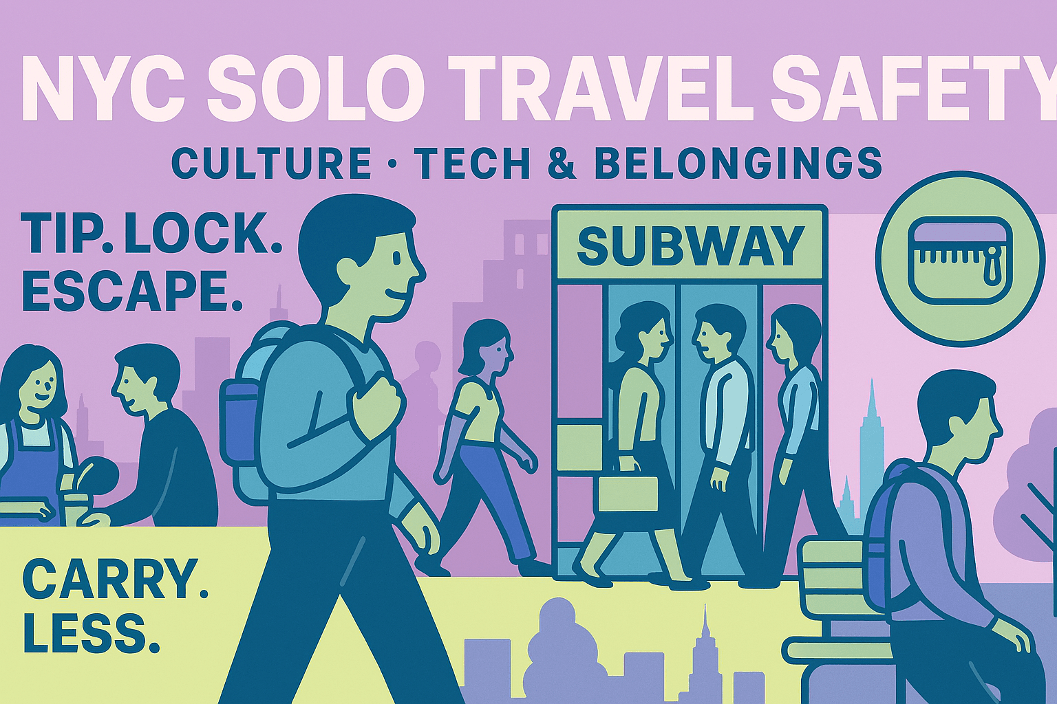Illustration showing NYC solo travel culture etiquette tips